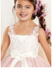 Lace Tulle V Neck Long Flower Girl Dress